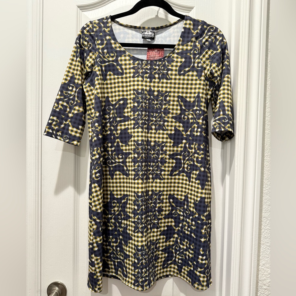 NEW Manuhealii Gingham Knit Alana Kukui Quilt Dress Small